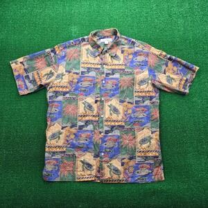 Tori Richard Shirt Mens Large Cotton Lawn Turtle Palm Tree Fish Mosaic Tropical